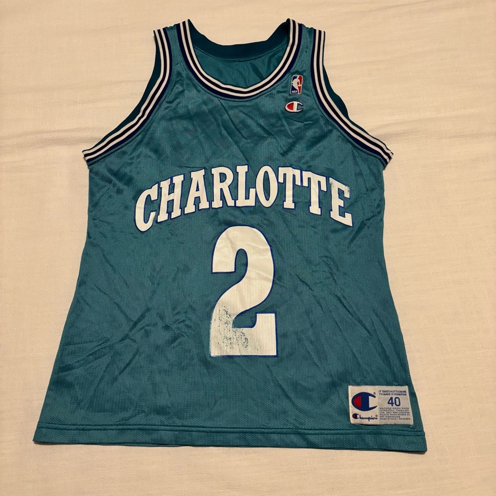 Vintage Champion Charlotte Hornets Larry Johnson Basketball Jersey